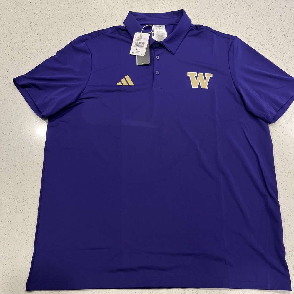 MENS 2XL ADIDAS PURPLE NCAA UNIVERSITY OF WASHINGTON POLO SHIRT - NWT